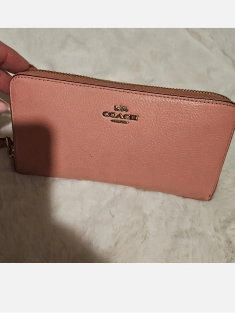 Coach Blush Pink Accordian Zip-Around Pebbled Leather Wallet